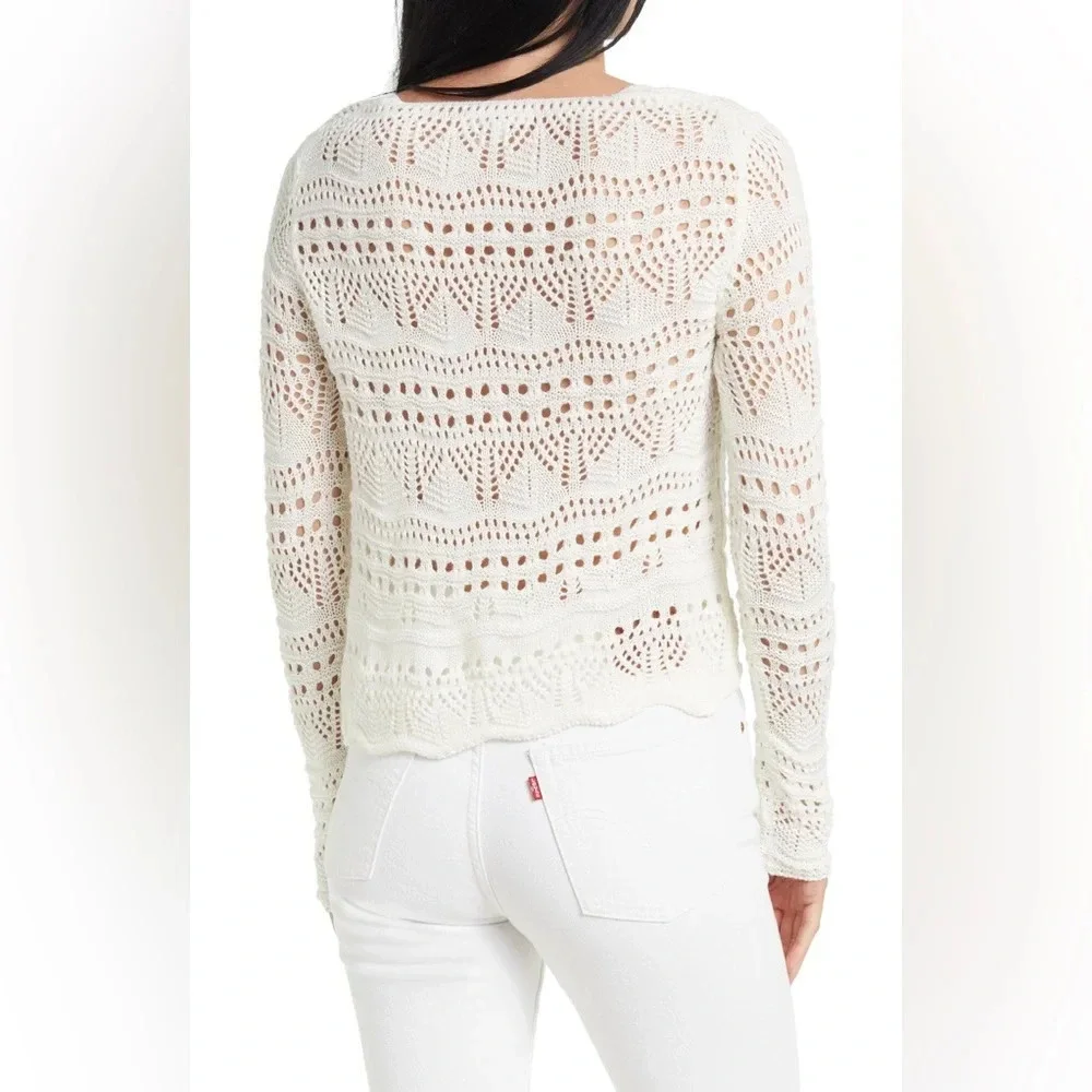 AQUA Chic White Cropped Crochet Sweater XL​